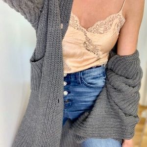 Long Pocket Cardigan Knit Sweater